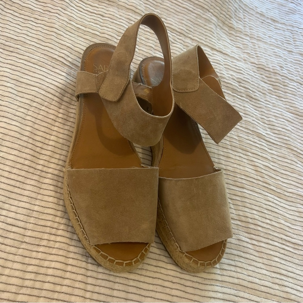 Franco Sarto Espadrille Tan Suede Wedge Ankle Strap Sandals 11
